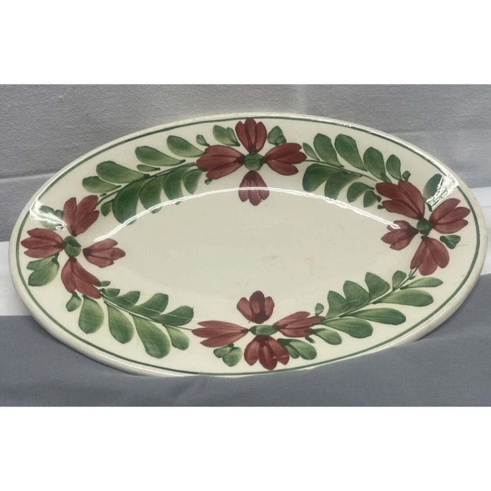 Large Vintage Oval Hand Painted Ceramic Porcelian Platter Dish Czech. Dinnerware